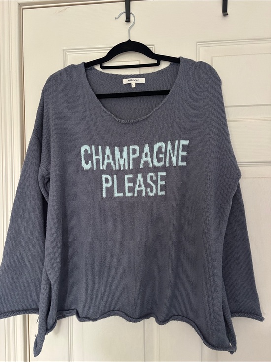 Miracle Sweaters - Miracle Slate Blue Knit Sweater with Light Blue Lettering Size Large